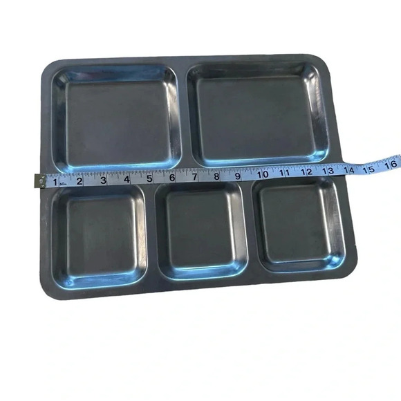 5 COMPARTMENT STAINLESS STEEL DISH FOOD TRAY DINNER PLATE - Picture 4 of 4